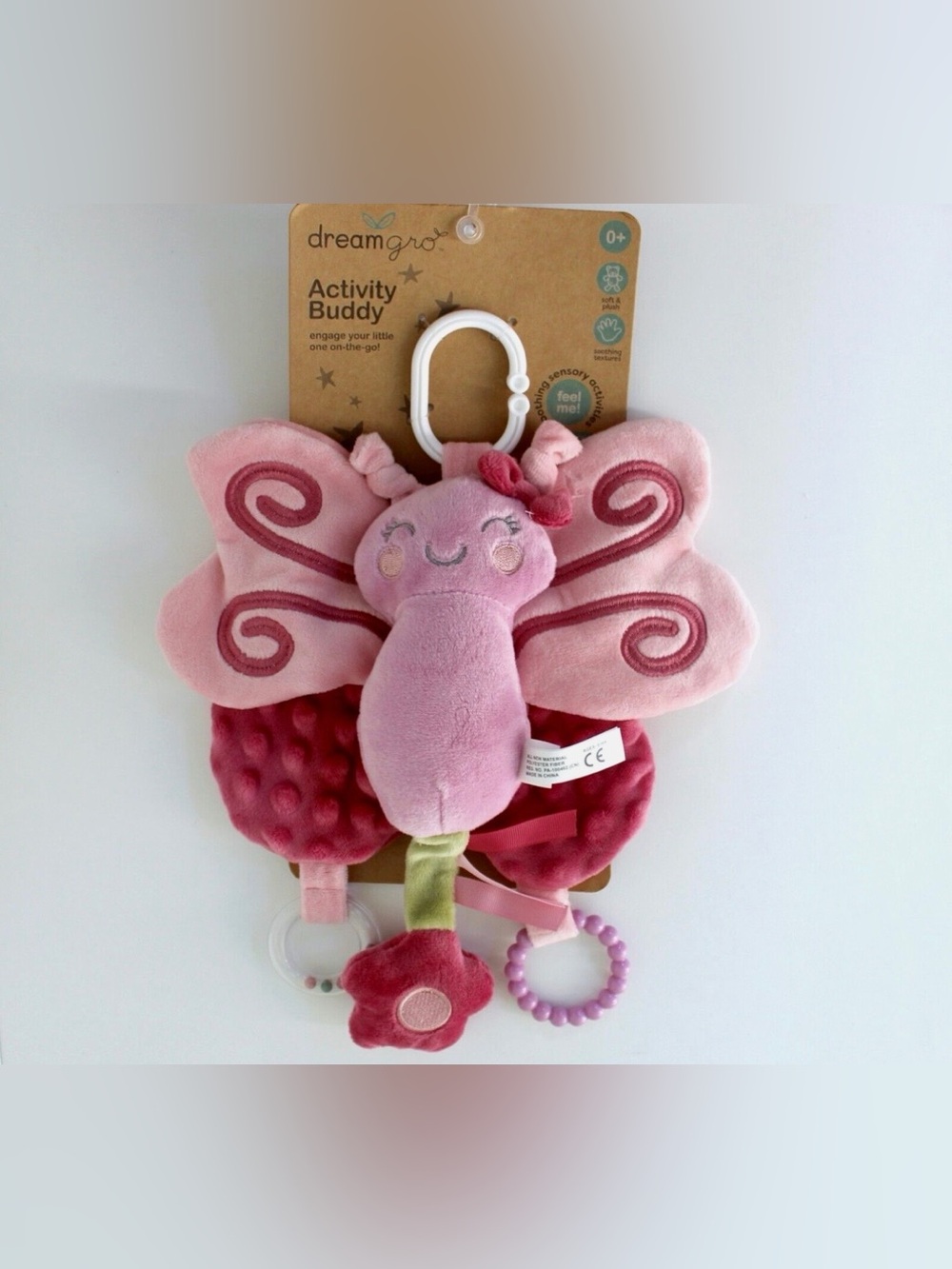 Plush Pink Butterfly Sensory Activity Toy